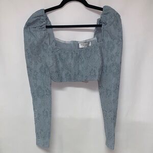 Naked Wardrobe Blue Lace Crop Top